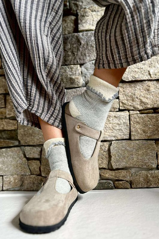 Laundry B Terry & Wool Luxury Socks Pinstripe Grey 
